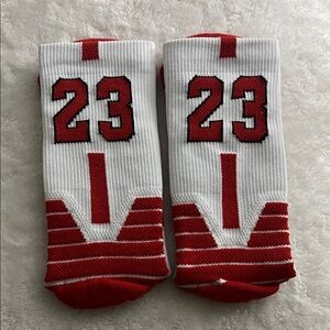 Iconic Number 23 Michael Jordan White/Red Basketball Socks Brand New